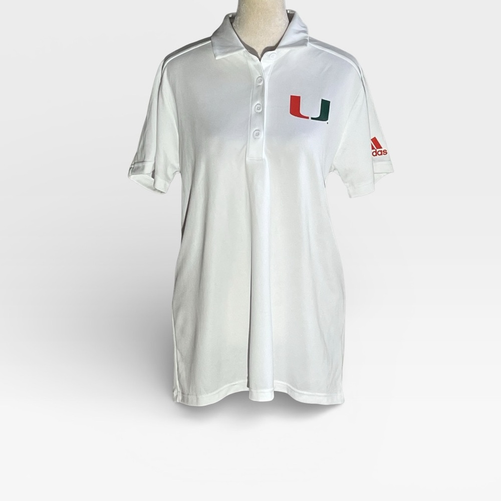 NWOT MIAMI HURRICANES ADIDAS WHITE CLIMALITE BUTTON POLO MED